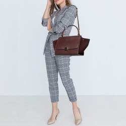 Pre Owned Celine Burgundy Leather and Suede Medium Trapeze Bag
