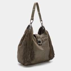 Celine Grey Leather Dimitri Fringe Hobo