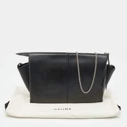 Celine Black Leather Trifold Chain Clutch