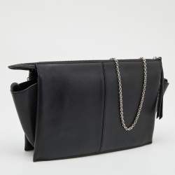 Celine Black Leather Trifold Chain Clutch