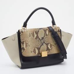 Pre Owned Celine Tri Color Leather and Python Mini Trapeze Top Handle Bag