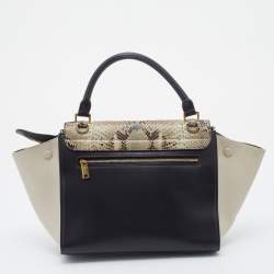 Pre Owned Celine Tri Color Leather and Python Mini Trapeze Top Handle Bag