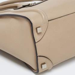 Pre Owned Celine Beige Leather Micro Luggage Tote