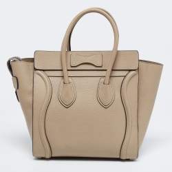 Pre Owned Celine Beige Leather Micro Luggage Tote