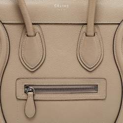 Pre Owned Celine Beige Leather Micro Luggage Tote