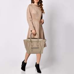 Pre Owned Celine Beige Leather Micro Luggage Tote
