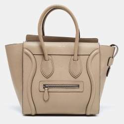Pre Owned Celine Beige Leather Micro Luggage Tote