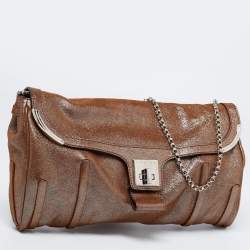 Pre Owned Celine Brown Glitter Chain Flap Shoulder Bag
