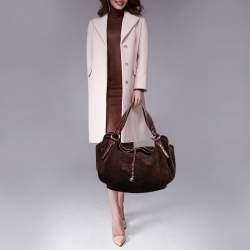 Celine Brown Macadam Suede And Croc Embossed Leather Bittersweet Hobo 