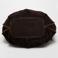 Celine Brown Macadam Suede And Croc Embossed Leather Bittersweet Hobo 