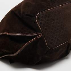 Celine Brown Macadam Suede And Croc Embossed Leather Bittersweet Hobo 