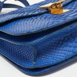 Pre Owned Celine Blue Python Medium Classic Box Shoulder Bag