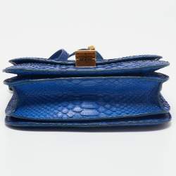 Pre Owned Celine Blue Python Medium Classic Box Shoulder Bag