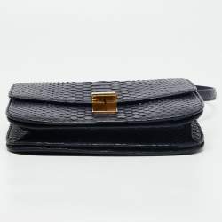 Pre Owned Celine Navy Blue Python Medium Classic Box Shoulder Bag