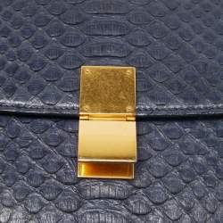 Pre Owned Celine Navy Blue Python Medium Classic Box Shoulder Bag