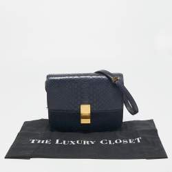 Pre Owned Celine Navy Blue Python Medium Classic Box Shoulder Bag