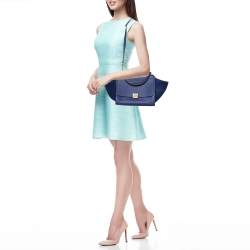 Pre Owned Celine Blue Suede and Leather Small Trapeze Bag