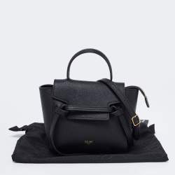 Pre Owned Celine Black Leather Nano Belt Top Handle Bag