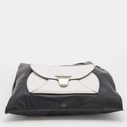 Pre Owned Celine Black/White Leather Front Pocket Medium Shopper Shoulder Bag