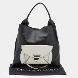 Pre Owned Celine Black/White Leather Front Pocket Medium Shopper Shoulder Bag
