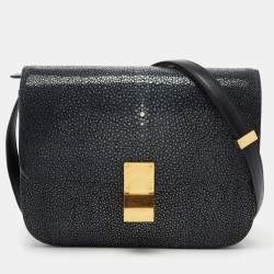 Celine Grey Black Stingray and Leather Medium Classic Box Shoulder