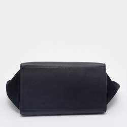 Pre Owned Celine Black Croc Embossed Leather and Suede Medium Trapeze Bag