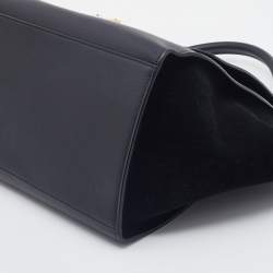Pre Owned Celine Black Croc Embossed Leather and Suede Medium Trapeze Bag