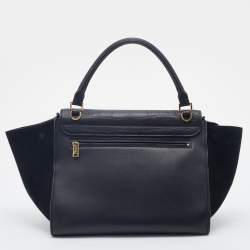 Pre Owned Celine Black Croc Embossed Leather and Suede Medium Trapeze Bag