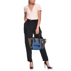 Pre Owned Celine Tricolor Leather and Nubuck Leather Mini Luggage Tote