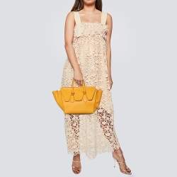 Pre Owned Celine Yellow Leather Small Tie Tote