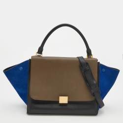 Pre Owned Celine Tricolor Leather And Suede Medium Trapeze Top Handle Bag