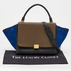Pre Owned Celine Tricolor Leather And Suede Medium Trapeze Top Handle Bag