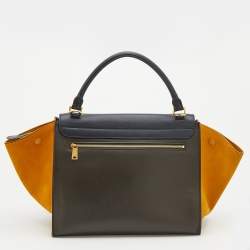 Pre Owned Celine Tricolor Leather And Suede Medium Trapeze Top Handle Bag
