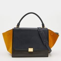 Pre Owned Celine Tricolor Leather And Suede Medium Trapeze Top Handle Bag