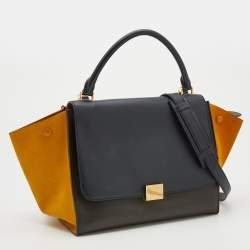 Pre Owned Celine Tricolor Leather And Suede Medium Trapeze Top Handle Bag