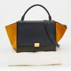Pre Owned Celine Tricolor Leather And Suede Medium Trapeze Top Handle Bag