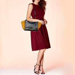 Pre Owned Celine Tricolor Leather And Suede Medium Trapeze Top Handle Bag