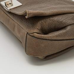 Pre Owned Celine Dark Beige Pebbled Leather Turnlock Flap Chain Shoulder Bag