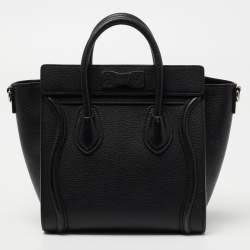 Pre Owned Celine Black Leather Nano Luggage Tote