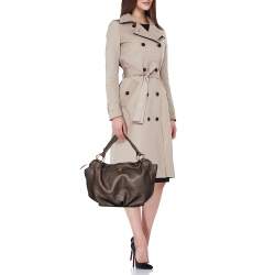 Celine Dark Taupe Pebbled Leather Hobo