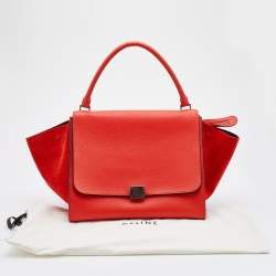 Pre Owned Celine Red Leather and Suede Large Trapeze Tote
