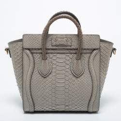 Pre Owned Celine Grey Python Nano Luggage Tote