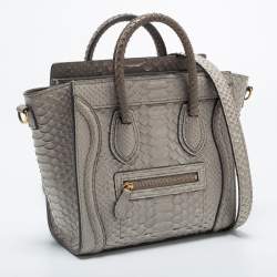 Pre Owned Celine Grey Python Nano Luggage Tote