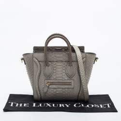 Pre Owned Celine Grey Python Nano Luggage Tote