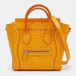 Pre Owned Celine Mustard Yellow Python Nano Luggage Tote
