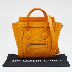 مملوكة مسبقًا Celine Mustard Yellow Python Nano Luggage Tote
