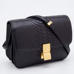 Pre Owned Celine Black Python and Leather Medium Classic Box Shoulder Bag