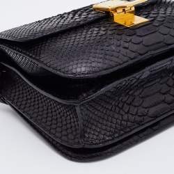 Pre Owned Celine Black Python and Leather Medium Classic Box Shoulder Bag
