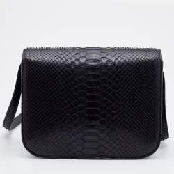 Pre Owned Celine Black Python and Leather Medium Classic Box Shoulder Bag