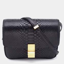Pre Owned Celine Black Python and Leather Medium Classic Box Shoulder Bag